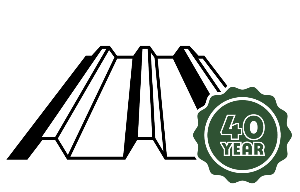 Badge icon indicating 40-year warranty on metal roofing