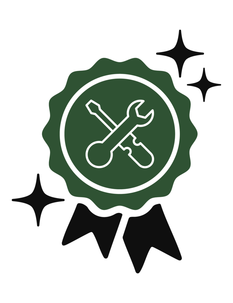 Quality service badge icon showing crossed wrench and screwdriver