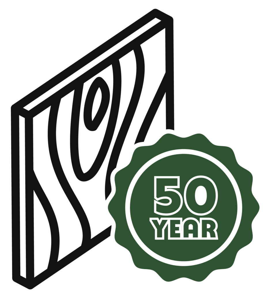 Badge icon indicating 50-year warranty on siding